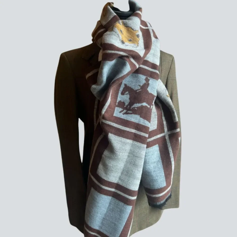 Westrian Cashmere Feel Equestrian Countryside Fox Design Winter Scarf